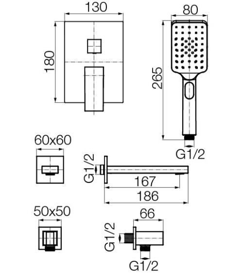 ARS Brushed Gold Zestaw podtynkowy 2-funkcyjny z wylewką wannową