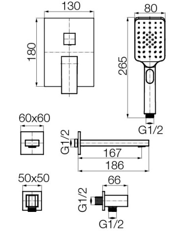 ARS Gun Metal Zestaw podtynkowy 2-funkcyjny z wylewką wannową