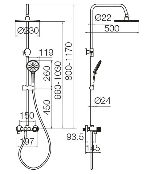 DECOR Chrome Kolumna natryskowa z baterią natryskową