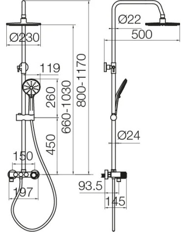 DECOR Chrome Kolumna natryskowa z baterią natryskową