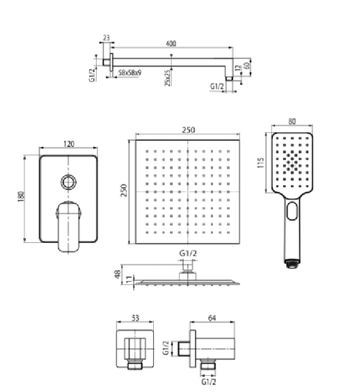 LOFT Black Zestaw natryskowy podtynkowy