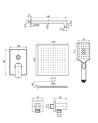 LOFT Black Zestaw natryskowy podtynkowy