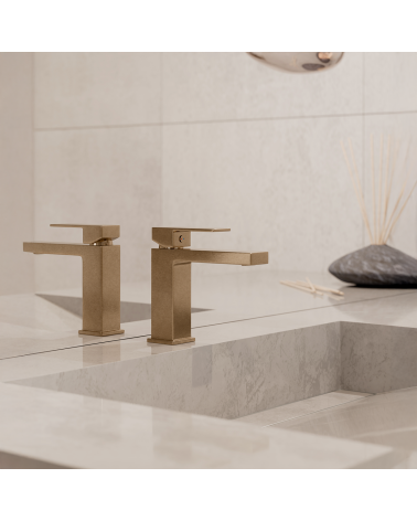 ARS Brushed Gold Bateria umywalkowa stojąca bez korka spustowego