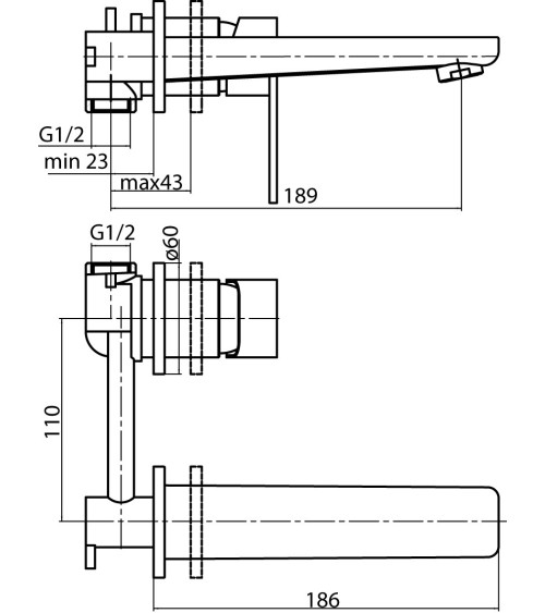 LOFT Black Bateria umywalkowa podtynkowa z wylewką