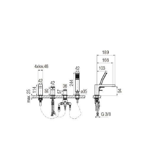 ARS Brushed Gold Bateria wannowa 4-otworowa stojąca z akcesoriami