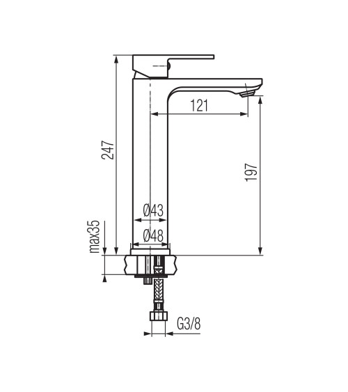 Bateria umywalkowa stojąca z automatycznym korkiem spustowym, nablatowa, wysoka