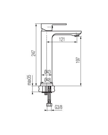 Bateria umywalkowa stojąca z automatycznym korkiem spustowym, nablatowa, wysoka