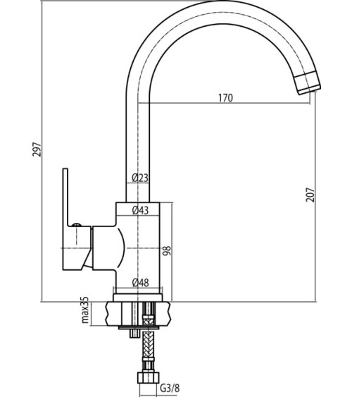 Bateria kuchenna stojąca z dźwignią z boku
