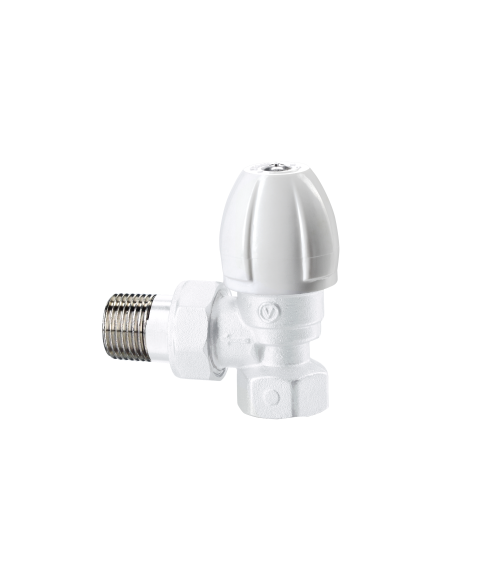 Zawór grzejnikowy zasilający kątowy, F15-KS, biały