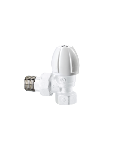 Zawór grzejnikowy zasilający kątowy, F15-KS, biały