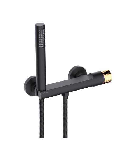 CLICK ON BLACK/GOLD Bateria natryskowa ścienna z akcesoriami