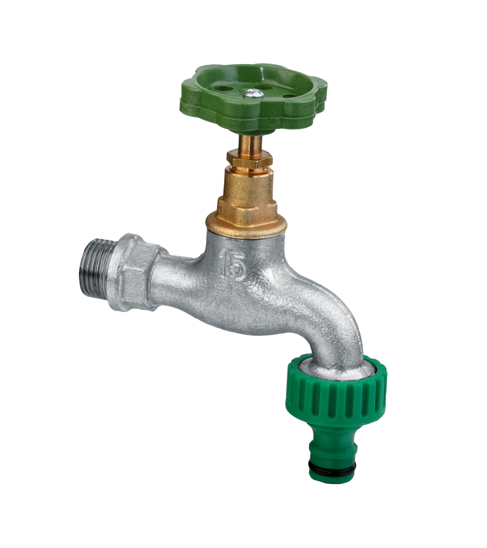 Zawór wypływowy żeliwny z końcówką do węża z szybkozłączem, G3/4"
