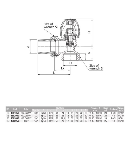 Zawór grzejnikowy zasilający kątowy biały