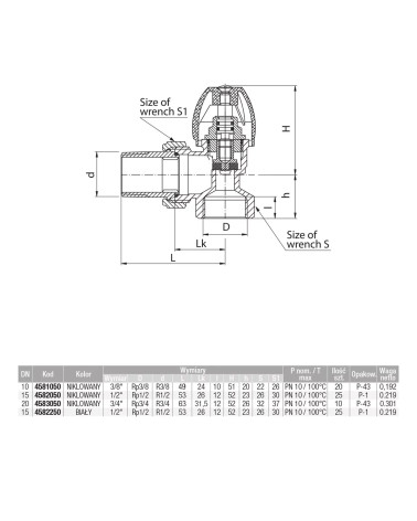 Zawór grzejnikowy zasilający kątowy biały