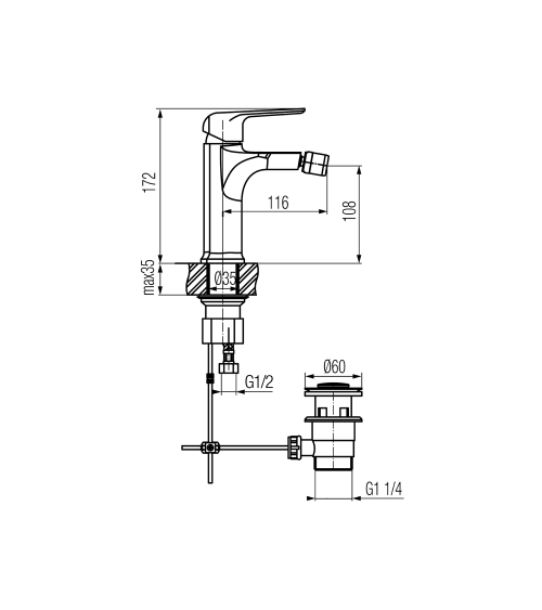 Bateria bidetowa stojąca z korkiem spustowym