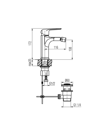 Bateria bidetowa stojąca z korkiem spustowym