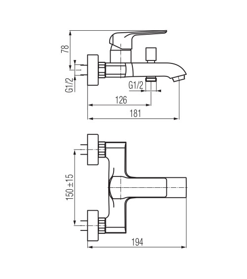 Bateria wannowa ścienna