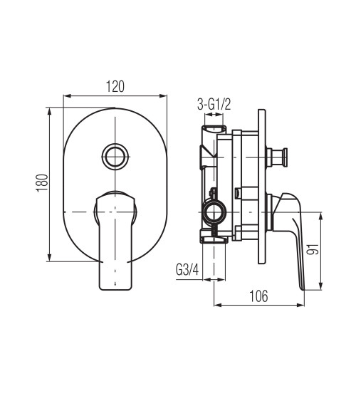 Bateria wannowo - natryskowa, podtynkowa