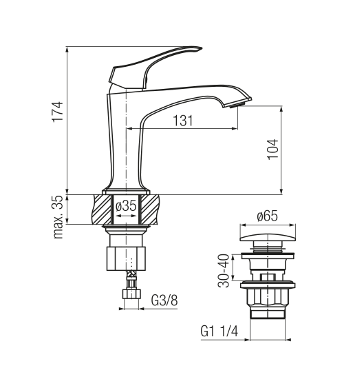 Bateria umywalkowa stojąca z automatycznym korkiem spustowym