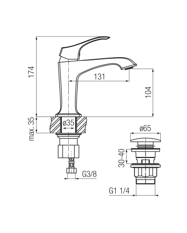 Bateria umywalkowa stojąca z automatycznym korkiem spustowym