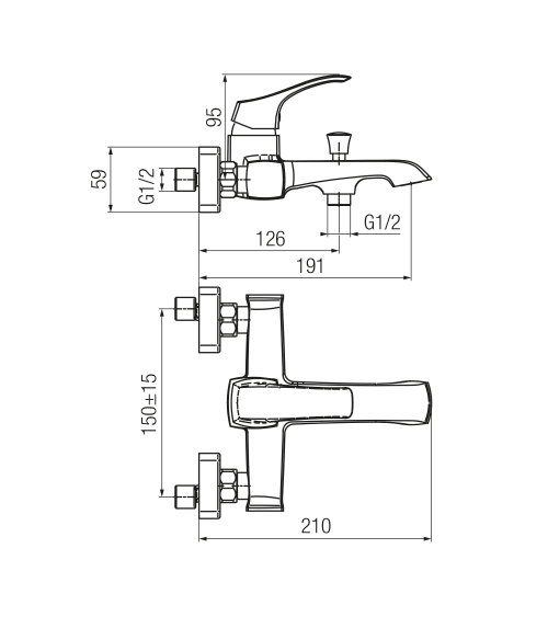 Bateria wannowa ścienna