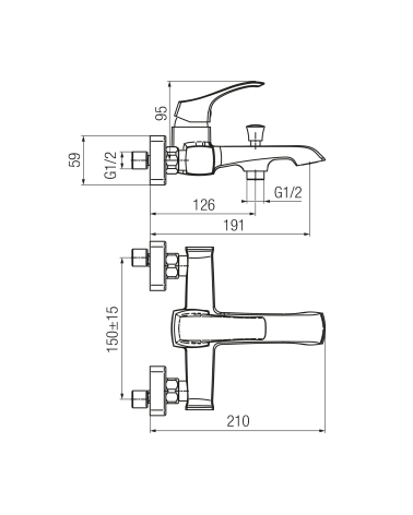 Bateria wannowa ścienna