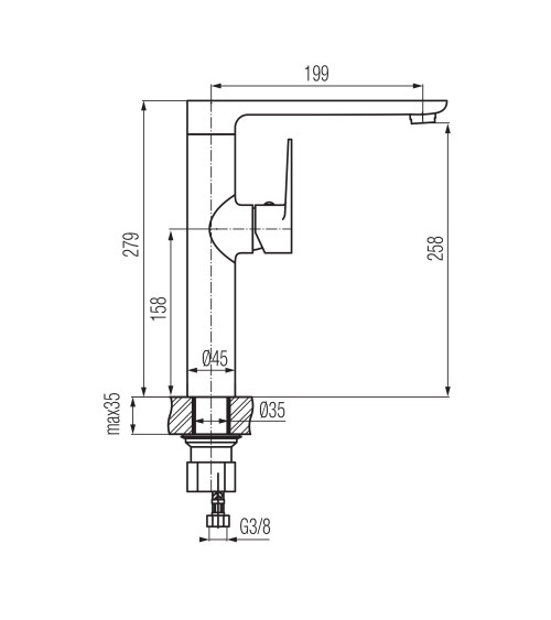 Bateria kuchenna stojąca z dźwignią z boku
