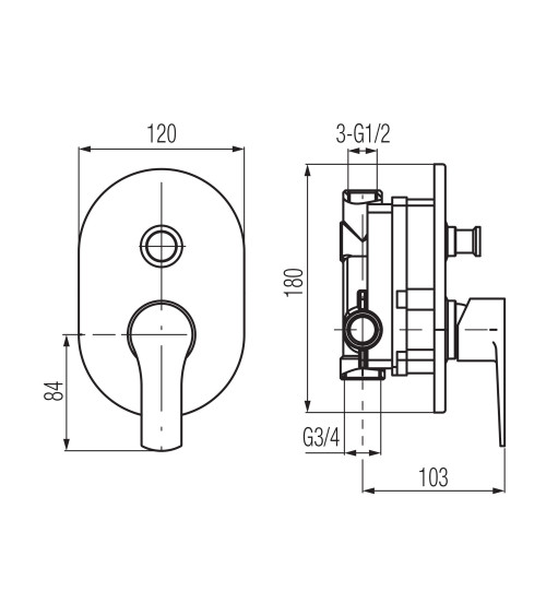 Bateria wannowo - natryskowa, podtynkowa