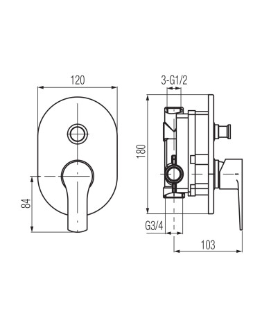 Bateria wannowo - natryskowa, podtynkowa