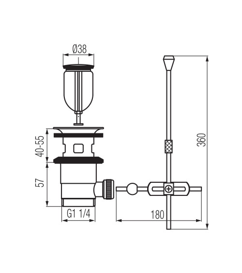 Korek spustowy z tworzywa z cięgnem