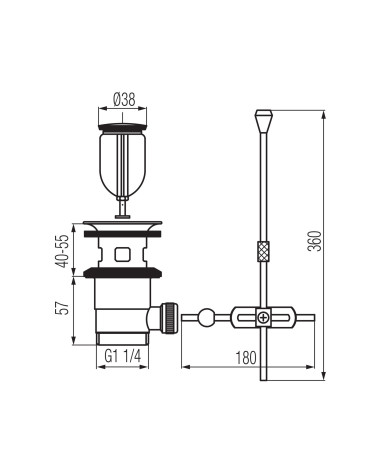 Korek spustowy z tworzywa z cięgnem