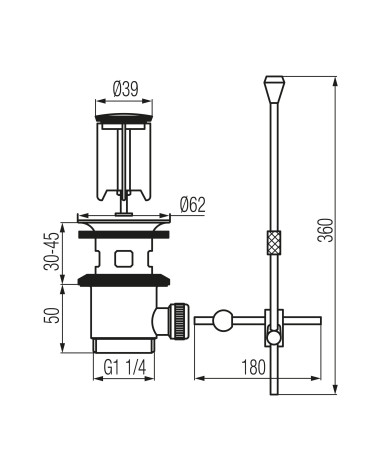 Korek spustowy metalowy z cięgnem