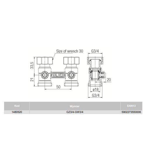 Zespół odcinający prosty do grzejników kompaktowych