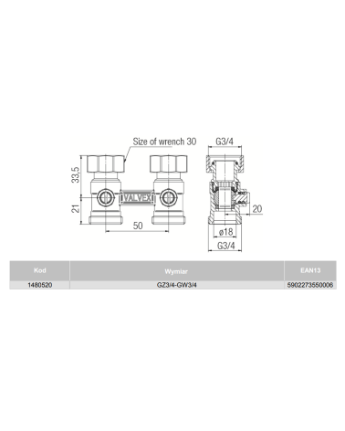 Zespół odcinający prosty do grzejników kompaktowych
