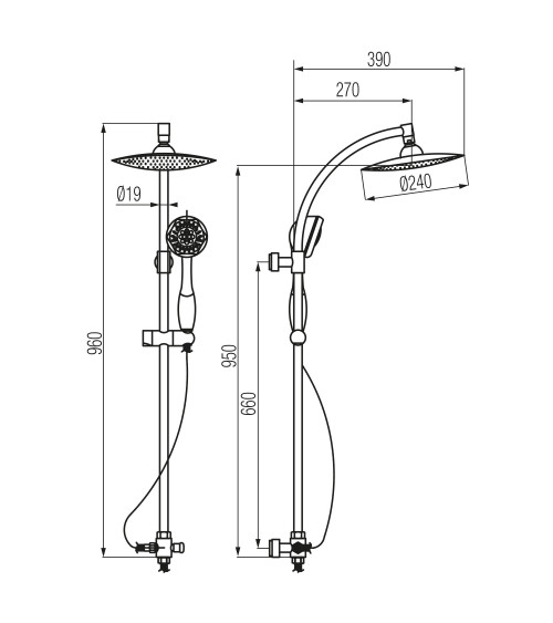 Kolumna prysznicowa z dyskiem natryskowym 1-funkcyjnym i natryskiem przesuwnym 2-funkcyjnym