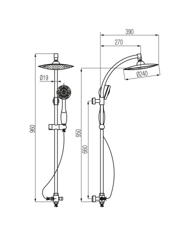 Kolumna prysznicowa z dyskiem natryskowym 1-funkcyjnym i natryskiem przesuwnym 2-funkcyjnym