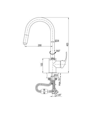 Bateria kuchenna stojąca z dźwignią z boku i wyciąganym natryskiem
