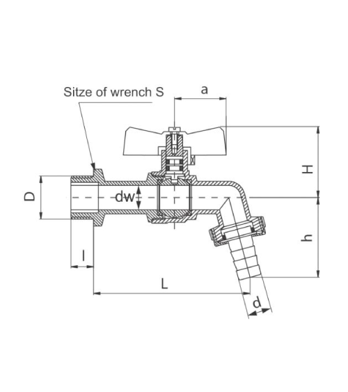 Kurek kulowy czerpalny DN 25 z mot. alum. (MAI) z końcówką do węża, G 1"
