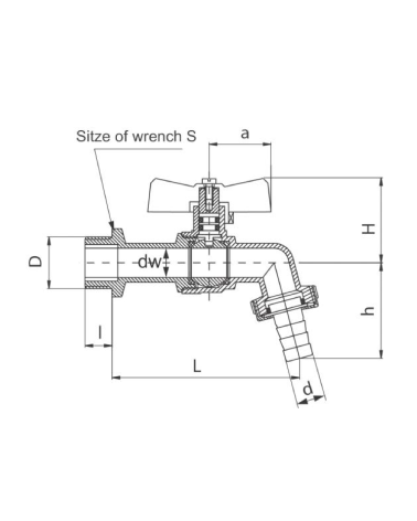 Kurek kulowy czerpalny DN 25 z mot. alum. (MAI) z końcówką do węża, G 1"