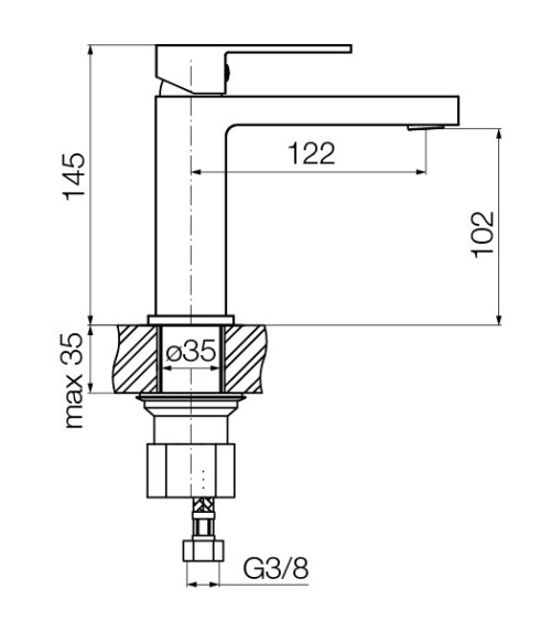ARS Black - bateria umywalkowa stojąca bez korka spustowego