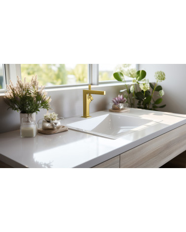 ALIBI Brushed Gold Bateria umywalkowa stojąca bez korka spustowego