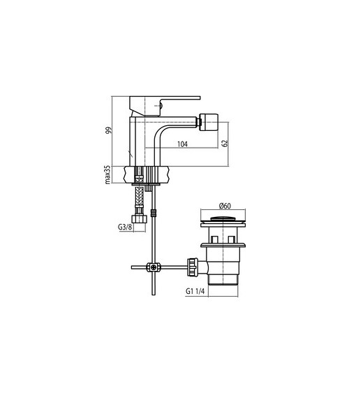 LOFT Black Bateria bidetowa stojąca z korkiem spustowym
