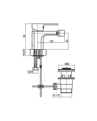 LOFT Black Bateria bidetowa stojąca z korkiem spustowym