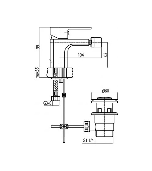 LOFT Gold Bateria bidetowa stojąca z korkiem spustowym