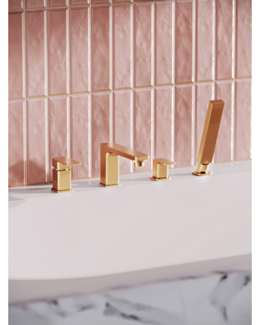 ARS Brushed Gold Bateria wannowa 4-otworowa stojąca z akcesoriami